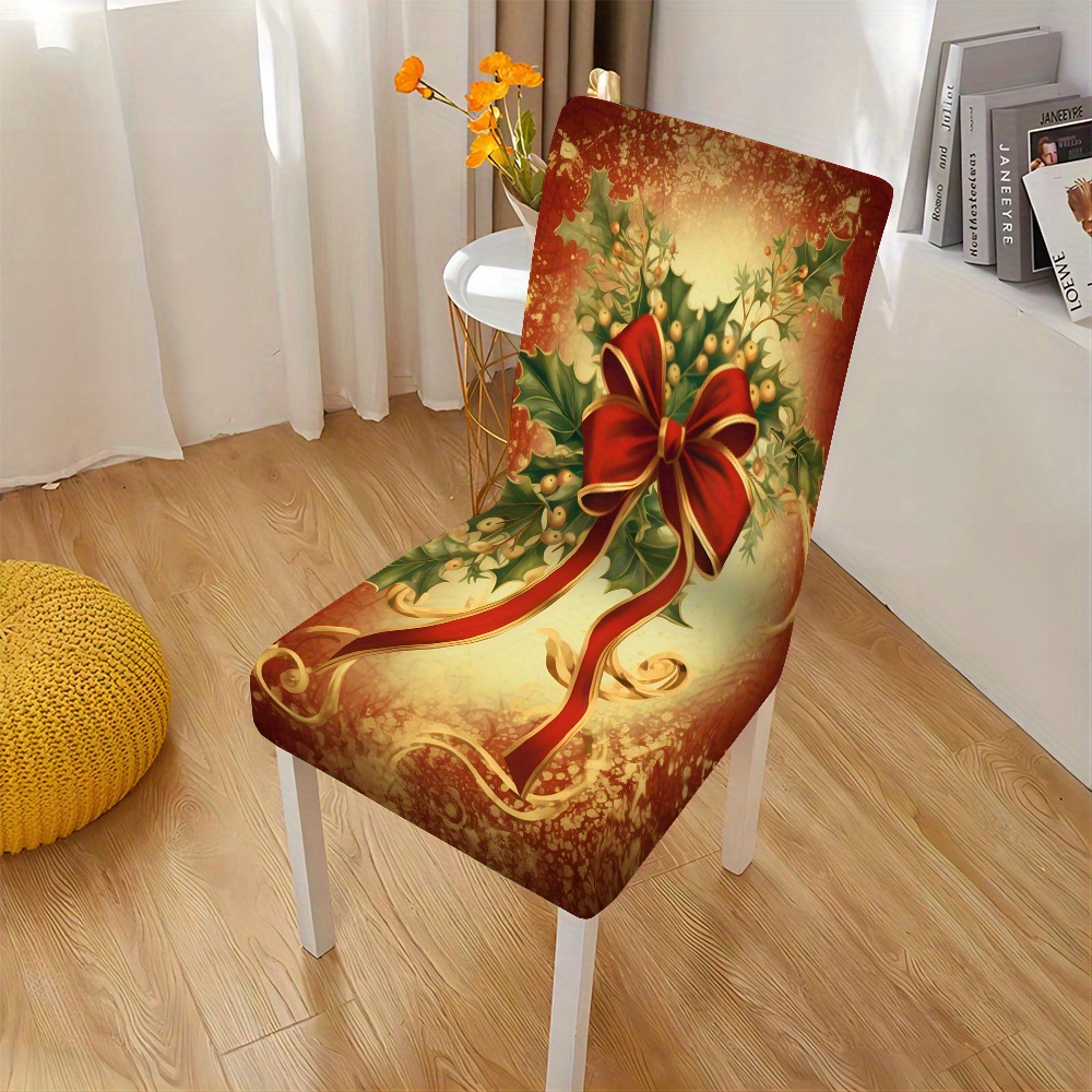 

2pcs / 4pcs / 6pcs Christmas Decoration, Red Rope Knot Print, Living Room Dining Room Home Decoration, Universal Home Backrest Stool Cover, Full Seat Cover, Strap Closure, Machine Washable