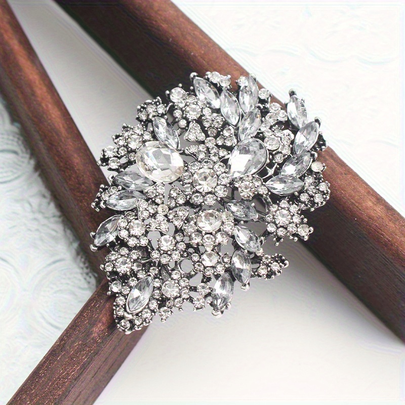 TEMU Sparkling Rhinestone Flower Brooch - Luxurious Design