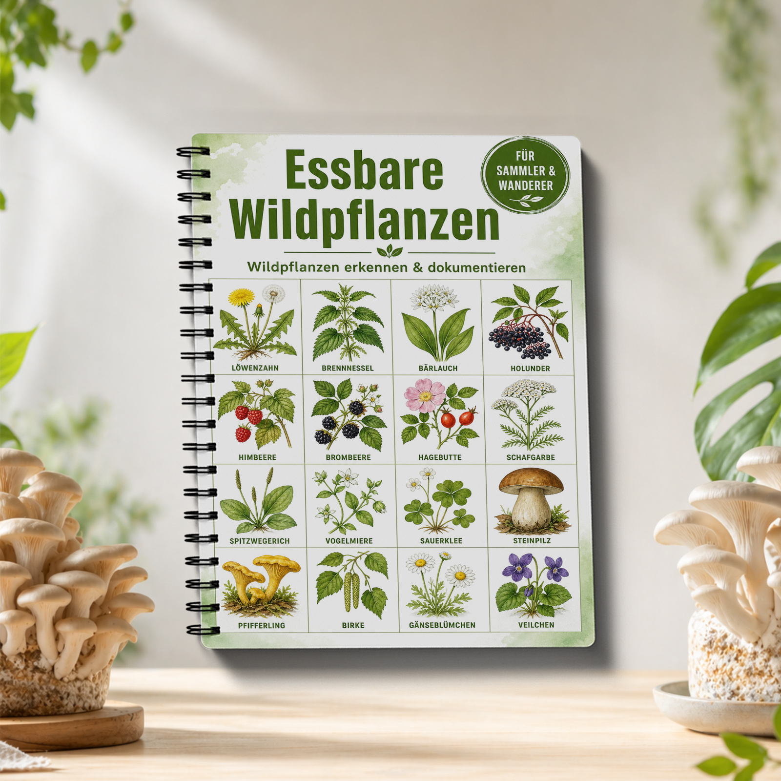German Version Foraging And Edible Plant Identification Study Notebook | Wild Food, Herbs, Fruits, Mushrooms Notes, Classification And Tracking | Outdoor Survival, Nature Study And Bushcraft Notebook