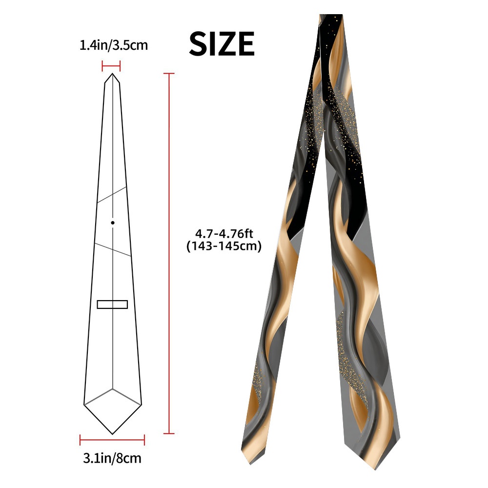 TEMU 1pc Elegant Golden And Black Swirls Tie â A And Fun Gift For - For Man, Ideal For Casual Wear Or Celebrations