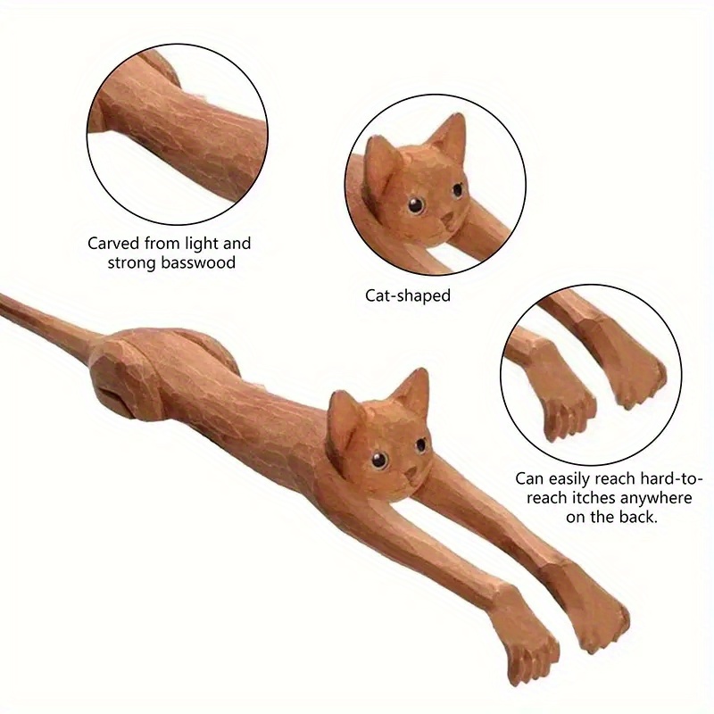 1 2 4pcs wooden cat shaped back scraper manual massage tool th home care manual back scratcher ideal gift for birthday relaxation Product details 4
