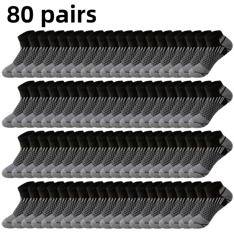 80 Pairs Bulk Pack Men’s Low-Cut Ankle/Boat Socks with Arch & Toe Cushioning – All-Season, Heavy-Duty Casual Socks for,, Casual Attire – Bulk Discount for Businesses, Organizations, or Use (Solid Color)