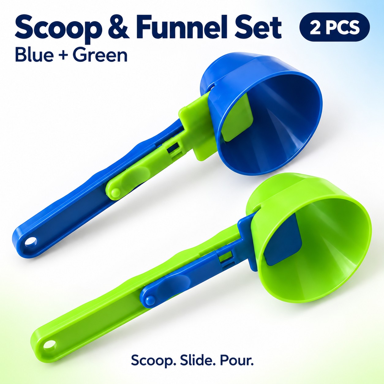 TEMU 2pcs Set Of Sliding Measuring Spoon Funnel, 2-in-1 And Pouring Tool, Long To Reduce Spillage, Suitable For Coffee Powder, Protein Powder, Sugar,