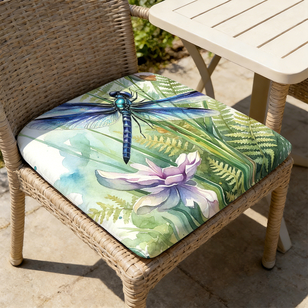 1pc Silent Winged Dragonfly Pattern Courtyard Chair Seat Cushion, Indoor And Outdoor Seat Cushions, Back Cushions, Size 19.7*17.7*1.57inch, Suitable for Garden Chairs, Office Chairs And Floor Seats. Soft And Comfortable