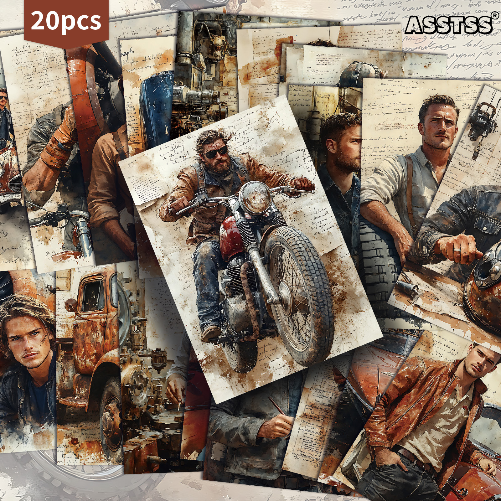 TEMU Lot de 20 cartes postales ASSTSS Véhicules et hommes vintage - 4x6 pouces, papier pour , fournitures de scrapbooking, cartes de peinture