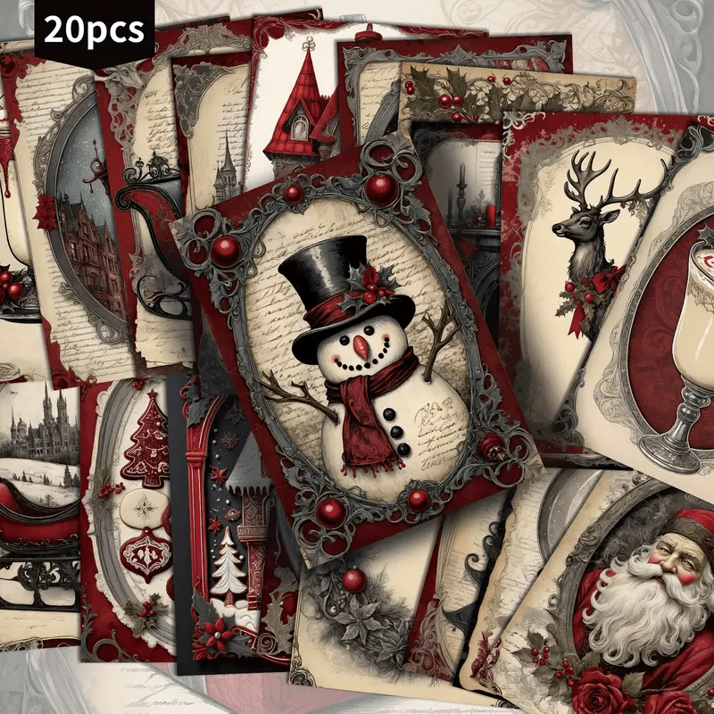 TEMU 20 (per Pack) Vintage Red And Black Gothic Style Christmas Decoration Postcards -4x6 Inch Nostalgic Magazine Paper, Illustrations, Collectible