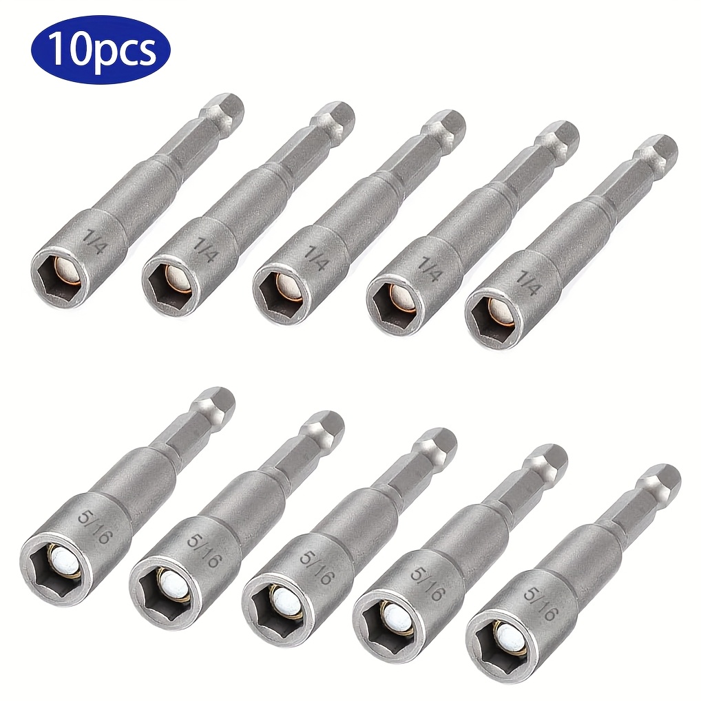 TEMU 10pcs Set Of 1//16 Magnetic Nut Driver Bits, 1/4inch Screwdriver Nut Drill Bit, Suitable For Impact Drills, Socket Adapter Hex Nut Driver Bit