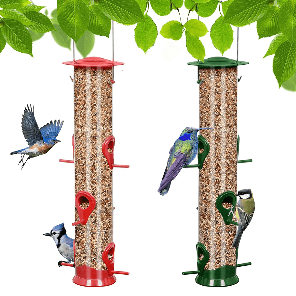 TEMU Snynuxx 2 Packs Bird Feeder Tube Hanging Feeders, 6 Port Wild Bird Feeders Premium Hard Plastic With Steel Hanger Resistant Great For Attracting