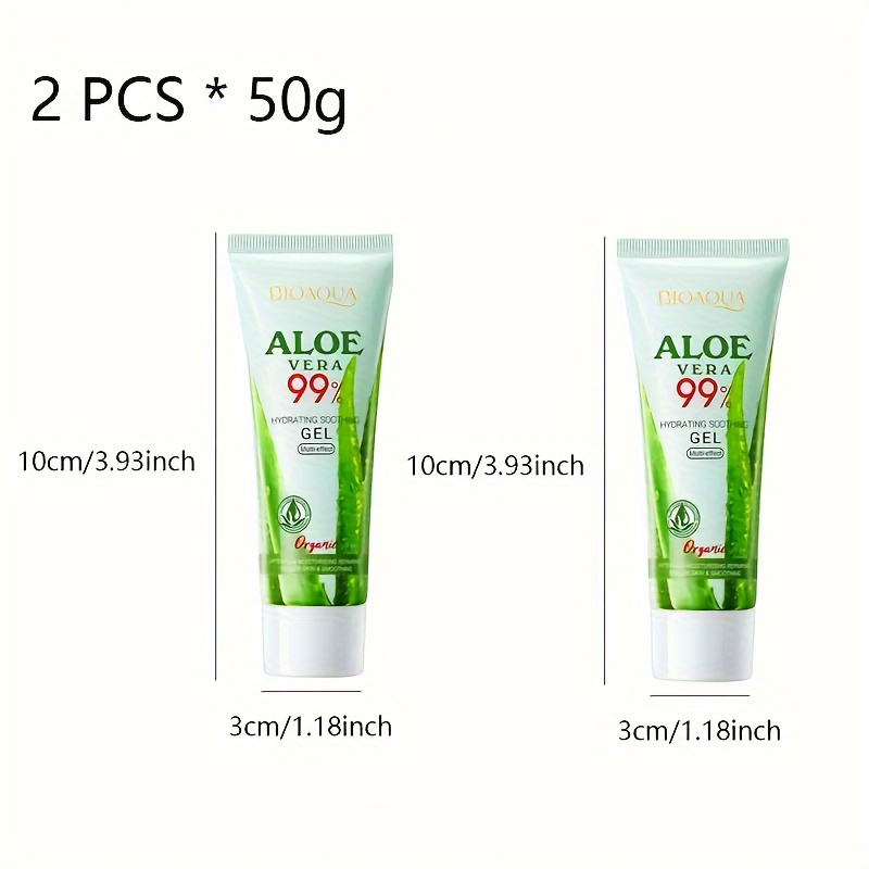 2 Bucăți BIOAQUA Gel Hidratant cu 99% Aloe Vera, Potrivit pentru Toate Tipurile de Piele - Fără Alcool, Fără Formaldehidă, cu Vitamina C, Nicotinamidă, Glicerină, Squalan Vegetal - Hidratant Intens pentru Piele Uscată, Post-Fade și Post-Procedură
