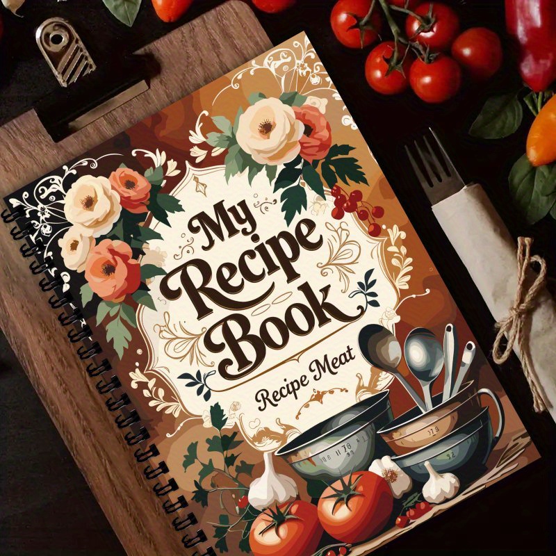 TEMU A5 Spiral Recipe Book, Retro Countryside Design, With Vegetables And Fruits, Perfect Recipe Notebook For Writing Your Own Aesthetic Blank Recipe
