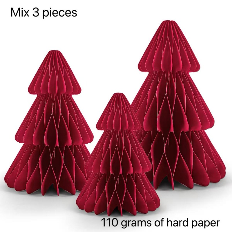 TEMU 3pcs Cardboard Honeycomb Christmas Tree Set, 3d Red Green Table Centerpiece Decorations, Suitable For Holiday Parties, As Home Christmas Party