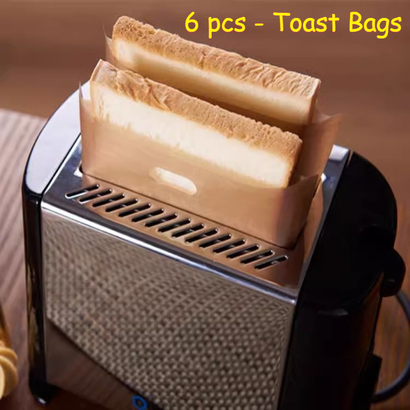 TEMU 6-pack Reusable Heat-resistant Toast Baking Bags | Sandwich Bags, Food-grade Fiberglass-free Material, High-temperature Resistant, Washable And