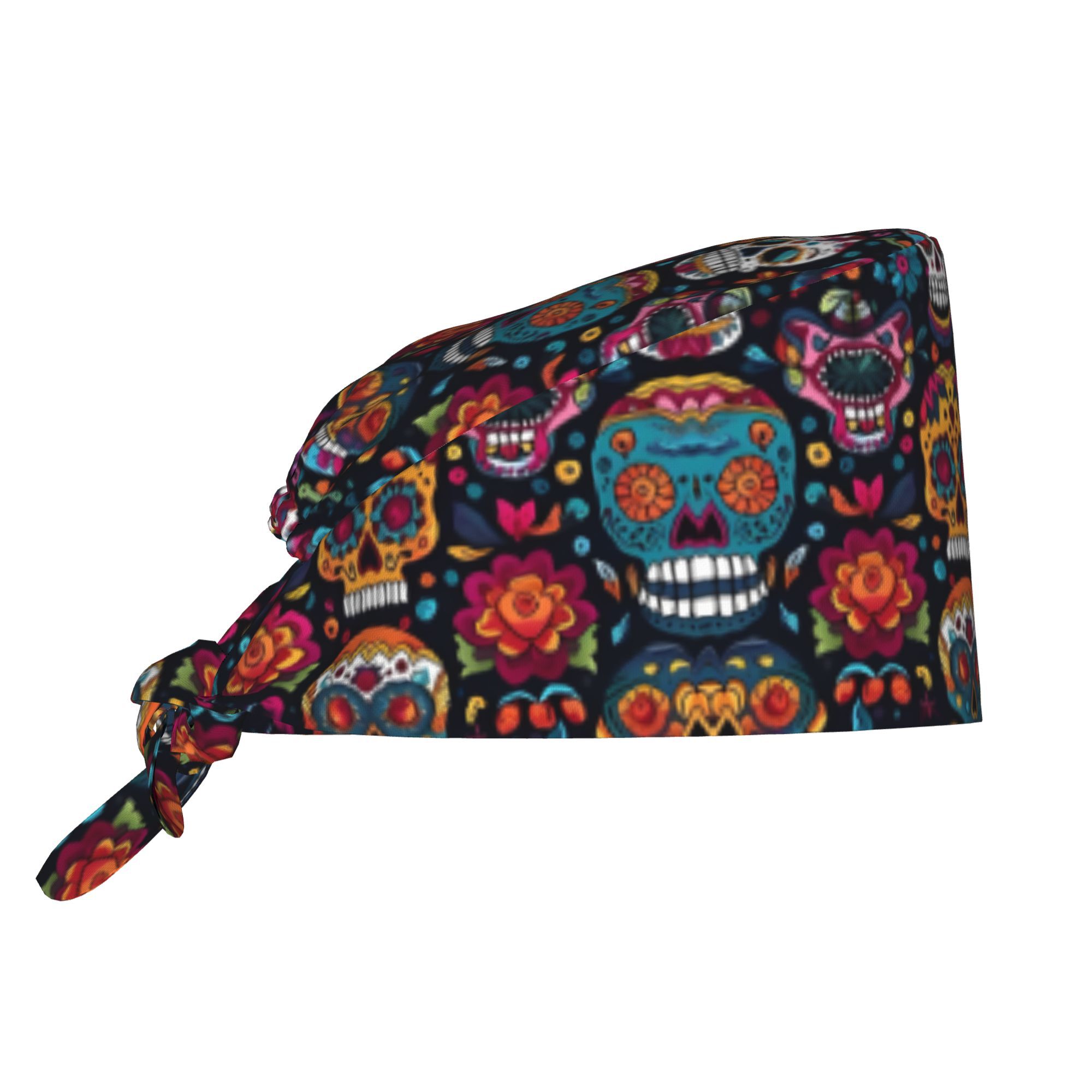 TEMU 1pc Work Cap Sugar Skull Pattern Printed Adjustable Breathable Suitable For Kitchen Cleaning And Dining Areas Hand Washable