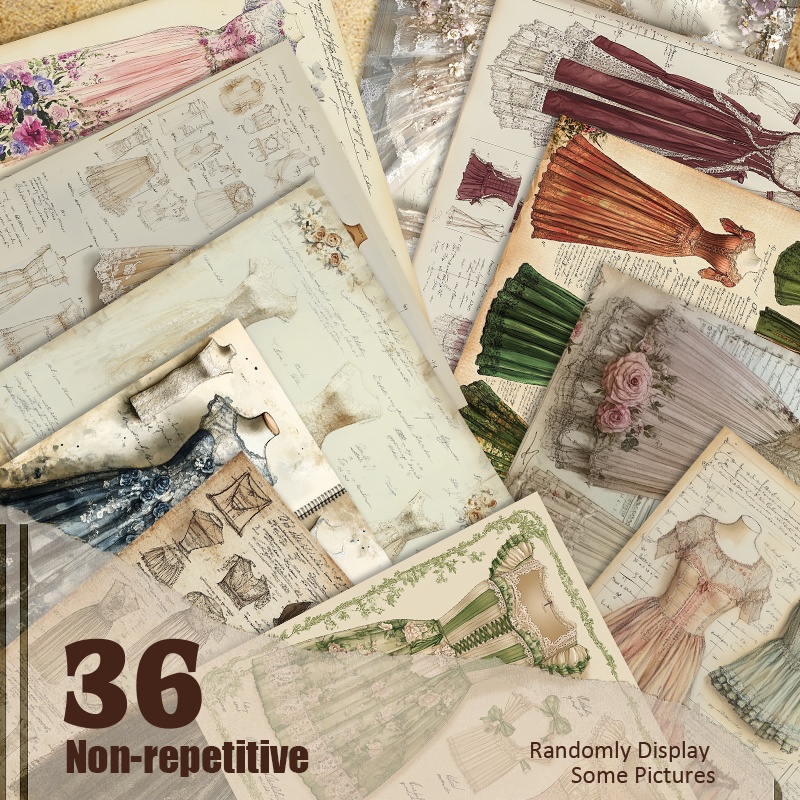 E-shop 36 Designskizzen für ein tiefrotes beiges, mit Spitze besäumtes Kleid. Geeignet für Scrapbooking, Dekorpapier, Bastelpapier Journaling. für