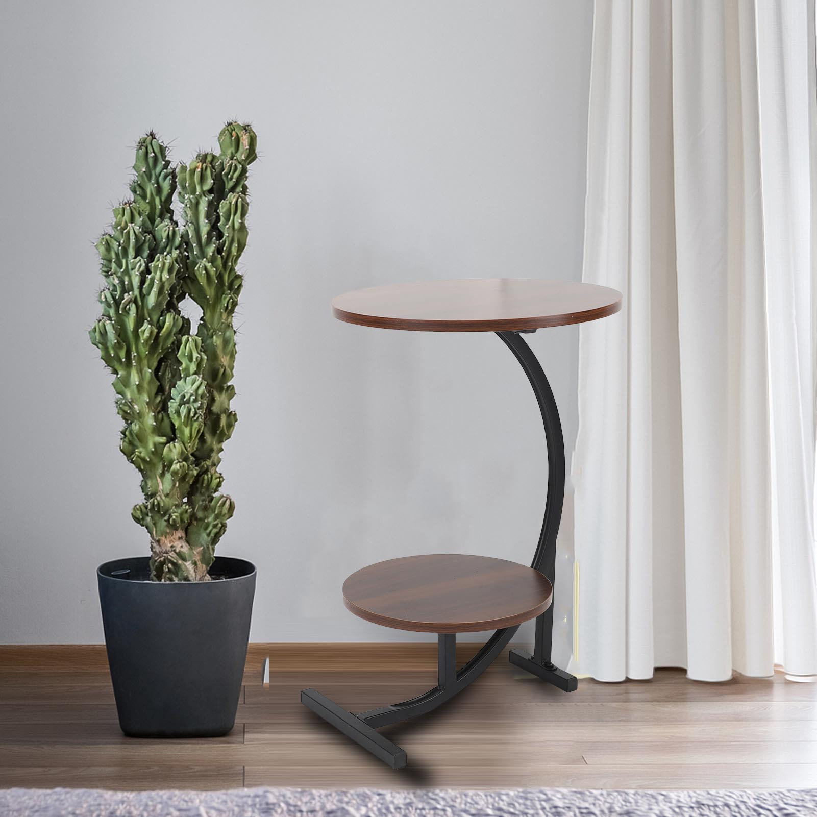 2 Tier Side Table Modern Small Round End Table Nightstand With Metal Frame For Bedside Living Room Couch