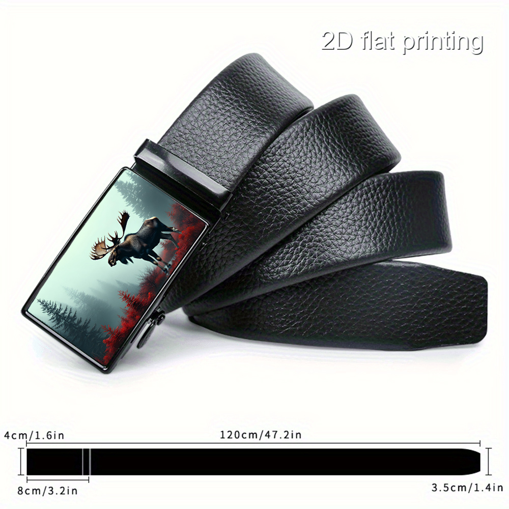TEMU A 2d Featuring A Mysterious Forest And An Elegant Elk - A Durable, High-quality Exquisite Belt For Men, A Sliding Belt, An Adjustable Business