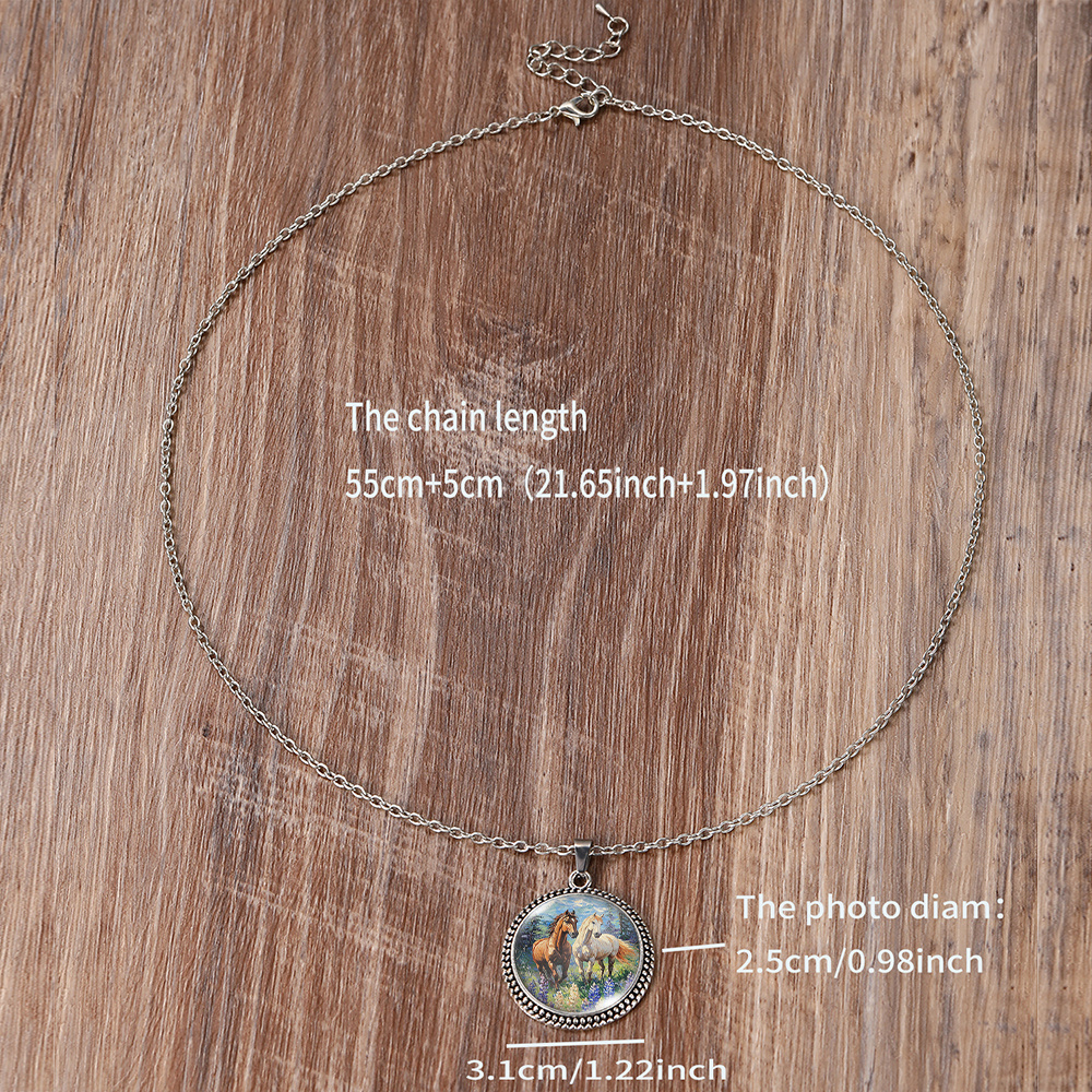 Galloping Horse Illustration Pendant Necklace, Trendy Gift