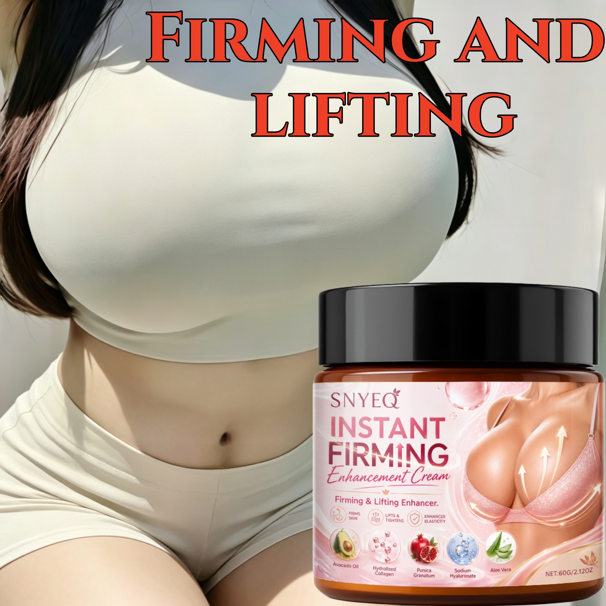 Instant Plumping & Firming Cream, Enriched with Avocado Oil, Collagen, Pomegranate, Hyaluronic Acid, and Aloe Vera, Effectively Deeply Moisturizes and Tightens the Skin, Lifts and Firms the Bust, Making It Appear More Youthful and Full of Feminine