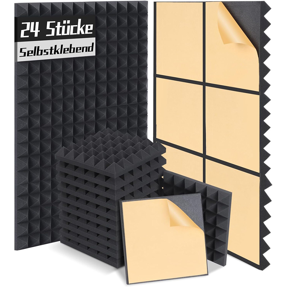 24 Sound-absorbing Panels, Self-adhesive Design Self-adhesive Pyramid-shaped Sound Insulation Cotton Is Suitable For Recording And Offices