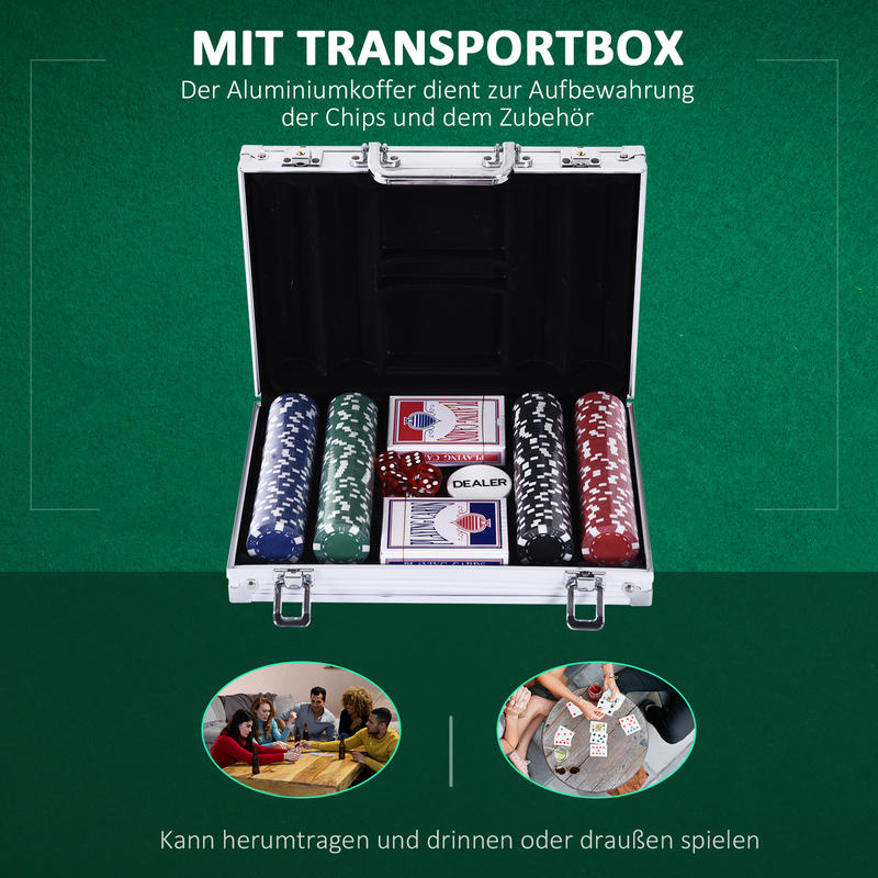 Complete Pokerset met 200 Pokerkaarten - Heavy-Duty Aluminium & Opbergdoos - 2 Decks Kaarten, 5 Dobbelstenen