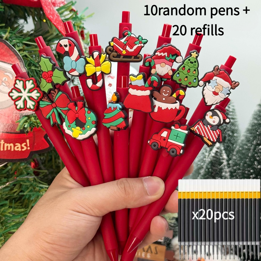 TEMU 30 penne a sfera a tema natalizio, stili casuali come di speziato dei animati, , , 10 penne ricariche, punta media , penna a sfera a ,