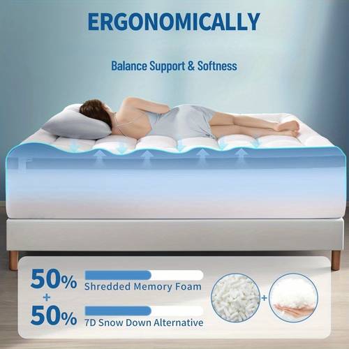 3 inch cooling ergonomic mattress topper full size with mesh sides extra thick pillow 100 polyester machine washable cover for pressure spinal support mattress topper comfortable sleep quilted foam plush material
