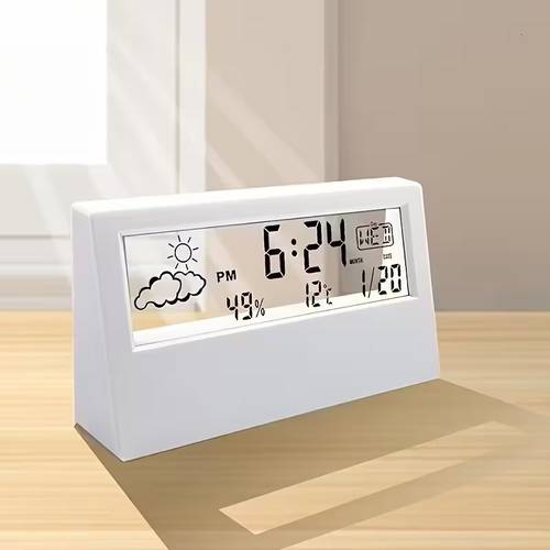 led modern minimalist transparent digital alarm clock displays date temperature and humidity aaa battery powered battery not included essential for bedroom dorm and desktop easy to decorate home use