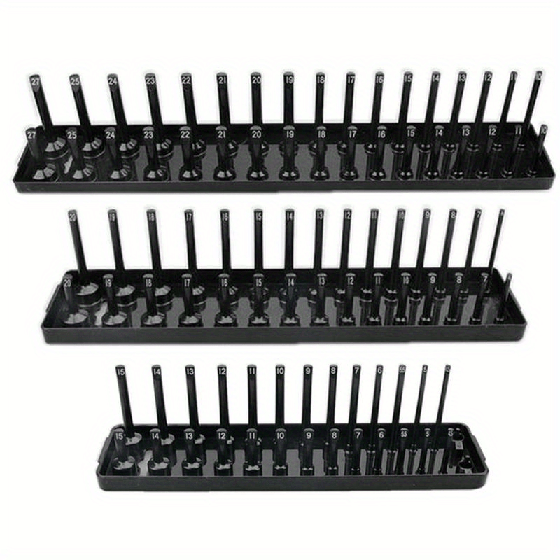3pcs Plastic Socket Tray Set - Stackable Durable Storage Rack, Suitable For 1/4", 3/8", 1/2" Drive Deep And Standard Socket Holders, Suitable For Toolboxes