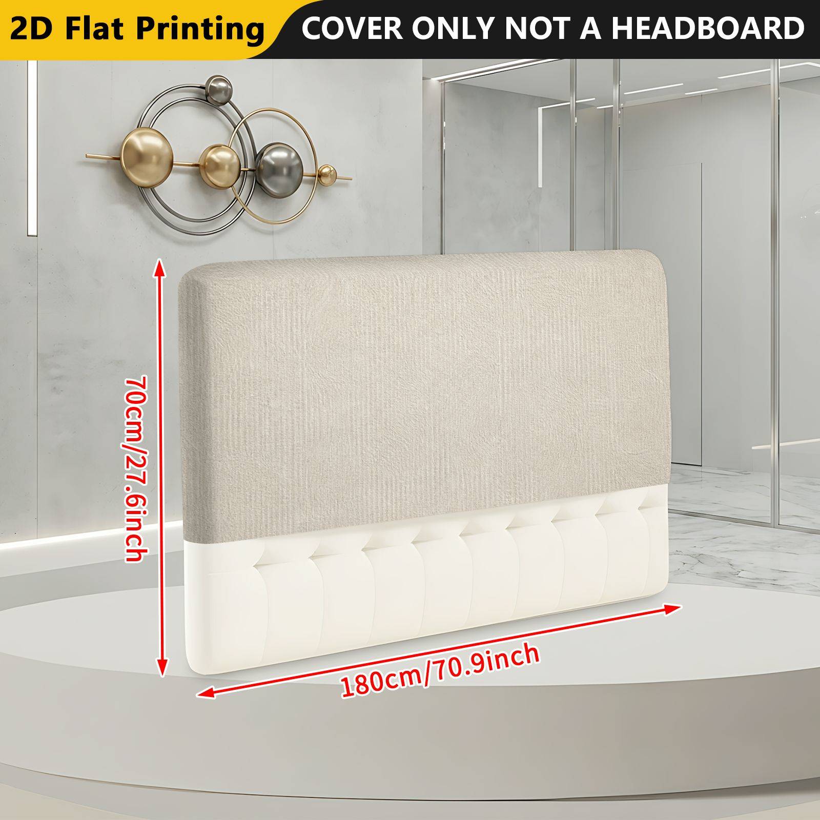 TEMU 2d Flat 1pc Beige Upholstered Minimalist Modern Bed Headboard Cover, ( Cover Only - Headboard Not Included), Christmas Decor, Machine Washable,