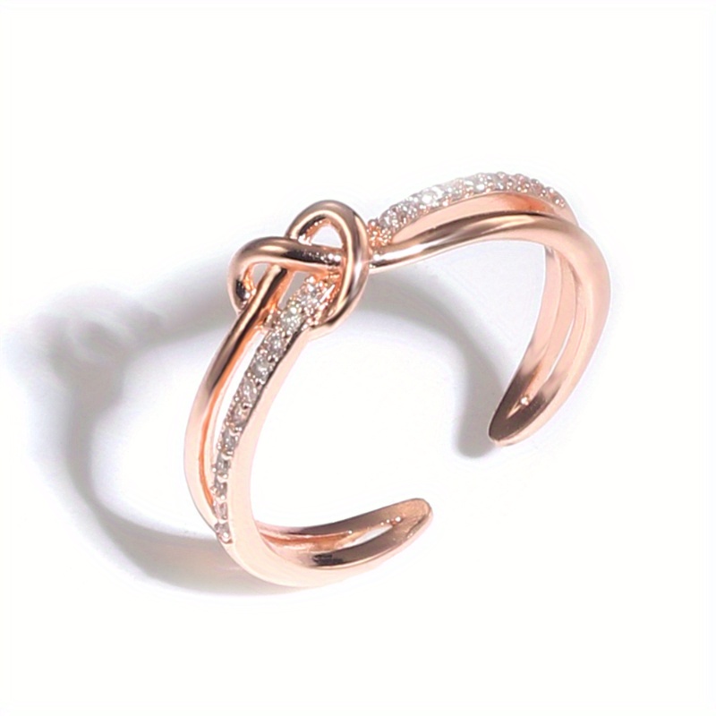 TEMU 1 pièce Bague Croisée Tressée en Cuivre Rose Doré de Luxe Léger pour Femmes, Idéale pour , les Fêtes et les Rassemblements