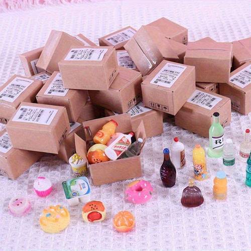 50pcs 100pcs box mini food and beverage set plastic toys kitchen toys 1 12 doll house supermarket snacks food surprise resin ornaments creative small gifts box shape food and beverage gifts