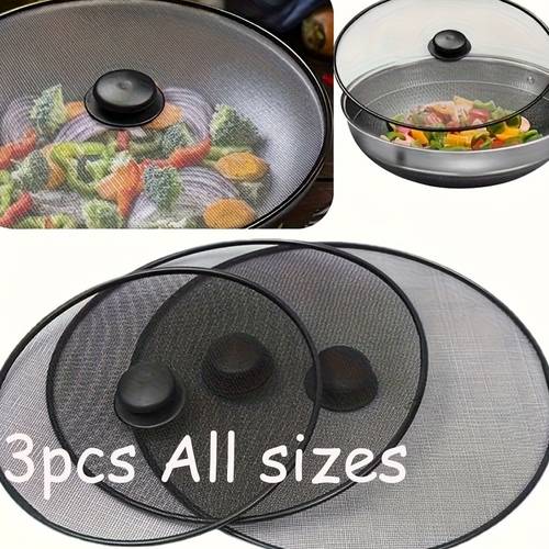 kitchen oil resistant goodies 3pcs splatter screen set heat resistant mesh covers fine mesh for tight protection preventing and smoke keeping ideal for healthy cooking center handle for convenient handling