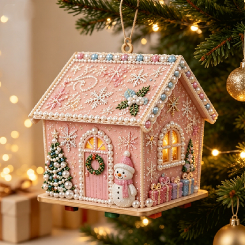 TEMU Halloween Pearl Diamond Painting Kit, Diamond Painting Set, Four-sided Holiday Artwork, Assembled, Tree Hanging Display, 3d Wooden House