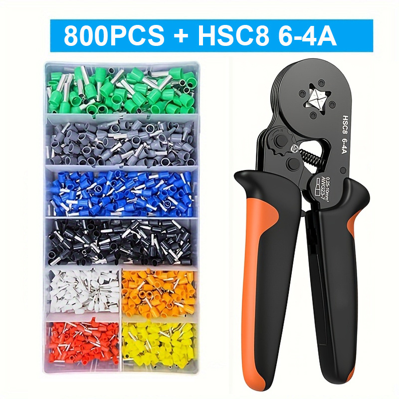 TEMU 200/800/2130pcs Insulated Wire Crimp Terminals With Hsc8 6-4a Crimper Plier Set, Wire Connectors, Mixed Ring Fork Spade Quick Disconnect