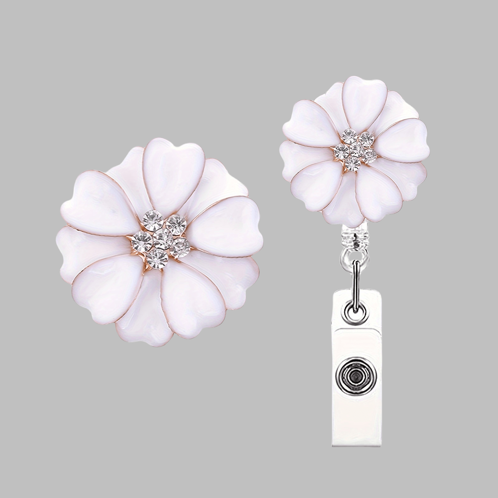 1pc Retrable Nurse Id Badge Holder With Rhinestone Camellia Emblem - Extendable Name Tag Holder For Hospital Uniforms, Scrubs - Alloy & Id For Healthcare Professionals Gift