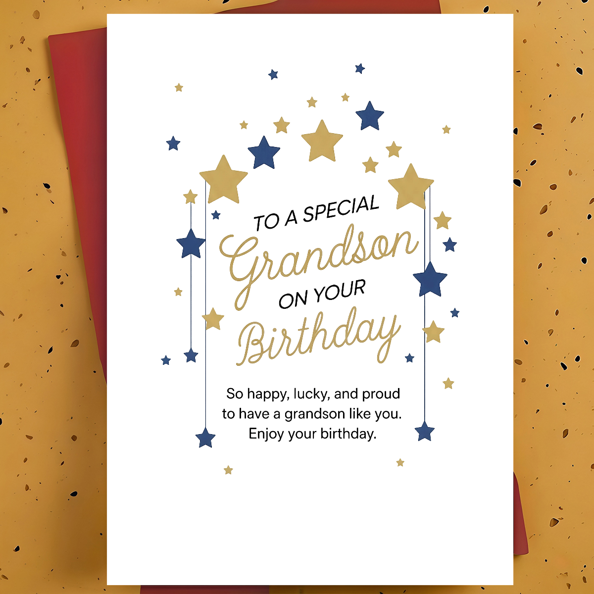 TEMU 1pc Birthday Card For Grandson – Hanging Star Watercolor Illustration, Sweet Family Birthday, Thickened, With Envelope