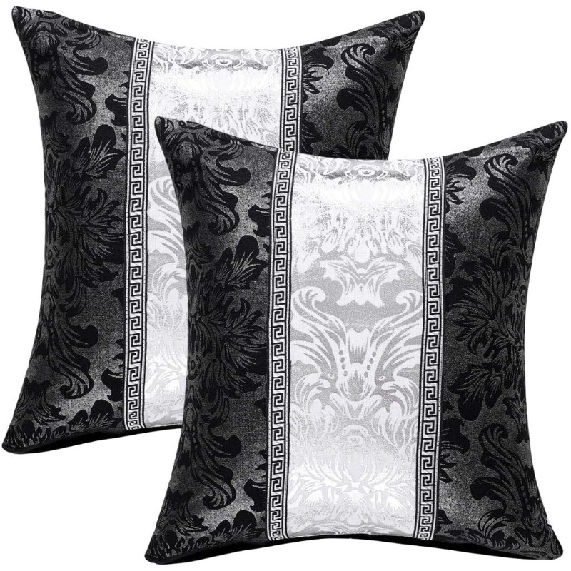 TEMU 2d Flat - [vintage Floral Pillow Covers] 2pcs Square Pillow Covers, Vintage Floral Print Decorative Pillowcases, Black And Silver Contrast Sofa