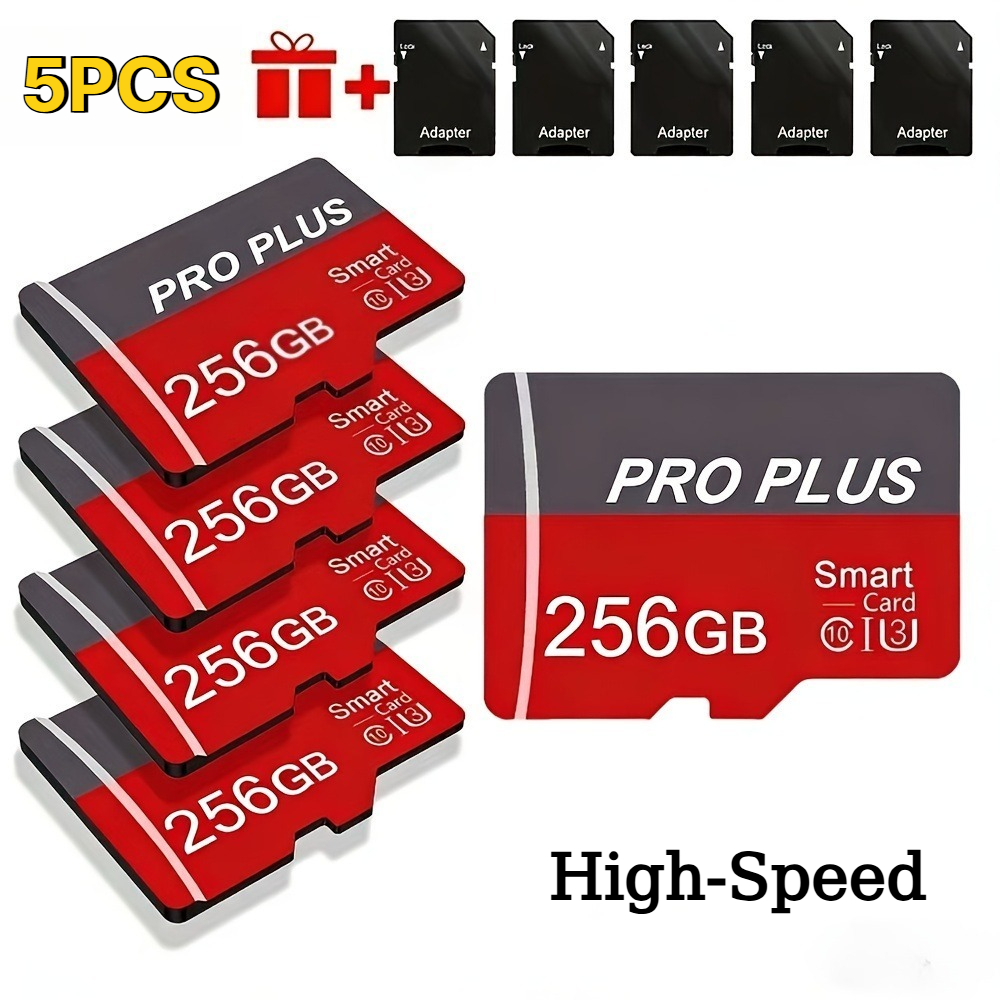 Temu – TEMU 5pcs 256gb Memory Cards With Adapters, Featuring Of Cards. To The U3 C10 A1 Standard For Tf Cards, Making Them Compatible With Tablets, Cameras.