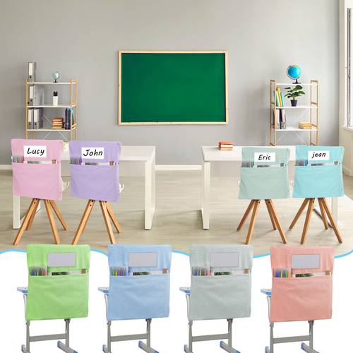24pcs small chair pockets for classroom 14 inch school chairs bag chairback buddy seat pocket student classroom organizer with name tag for school chair up to 14 wide pastel color