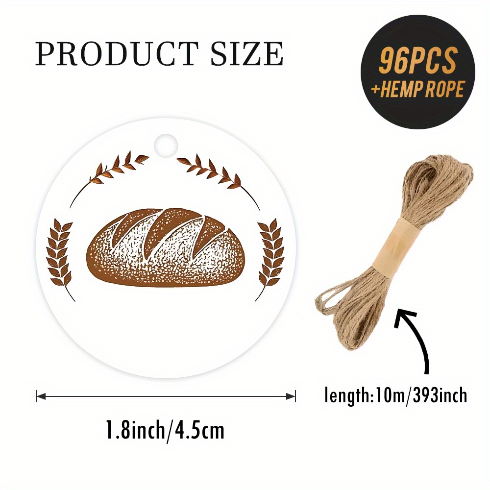 TEMU 48/96pcs "bakery" Round Labels With Hemp Rope, A Loaf Of Bread And , In A Rustic And Gourmet Style, Ideal For Bakery Products, Food Packaging,