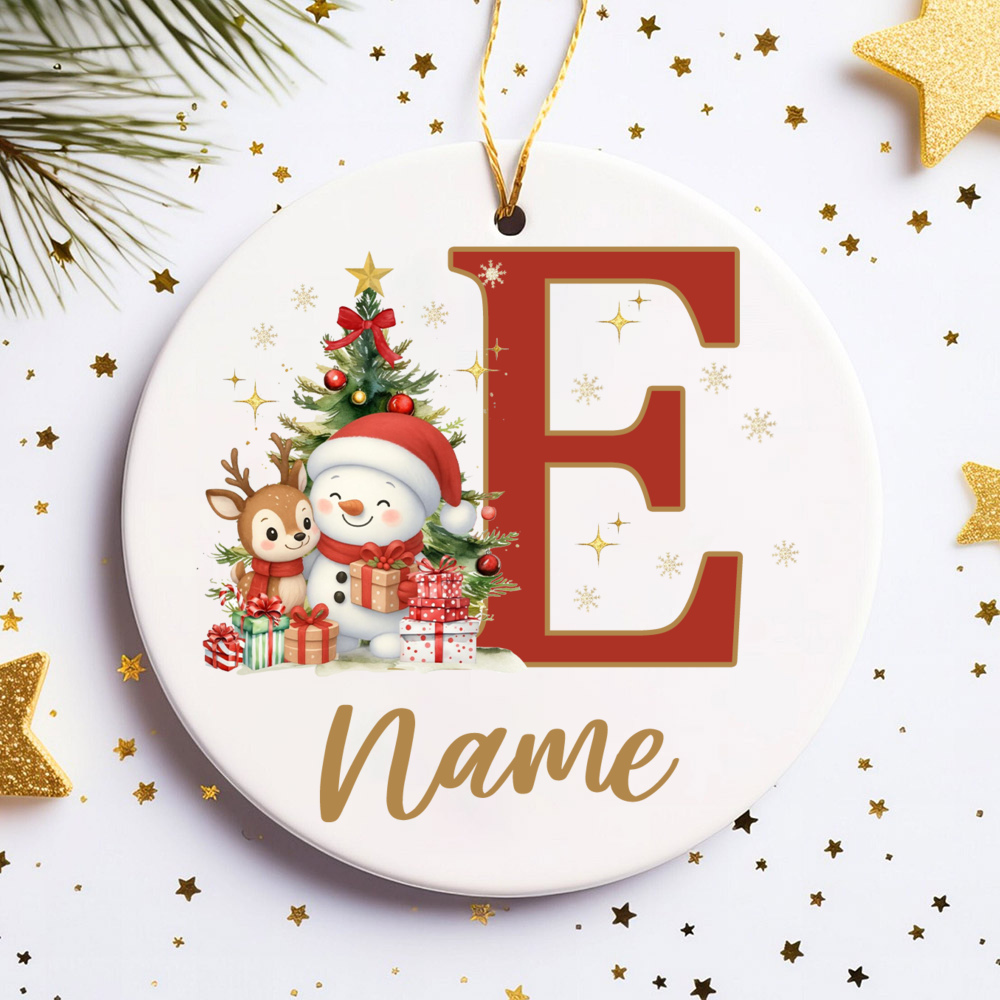 TEMU 1pc Personalized Ceramic Snowman, Deer & Name/date/message Sign - Custom Round Hanging Ornament Suitable For Christmas Tree,, For Showers,