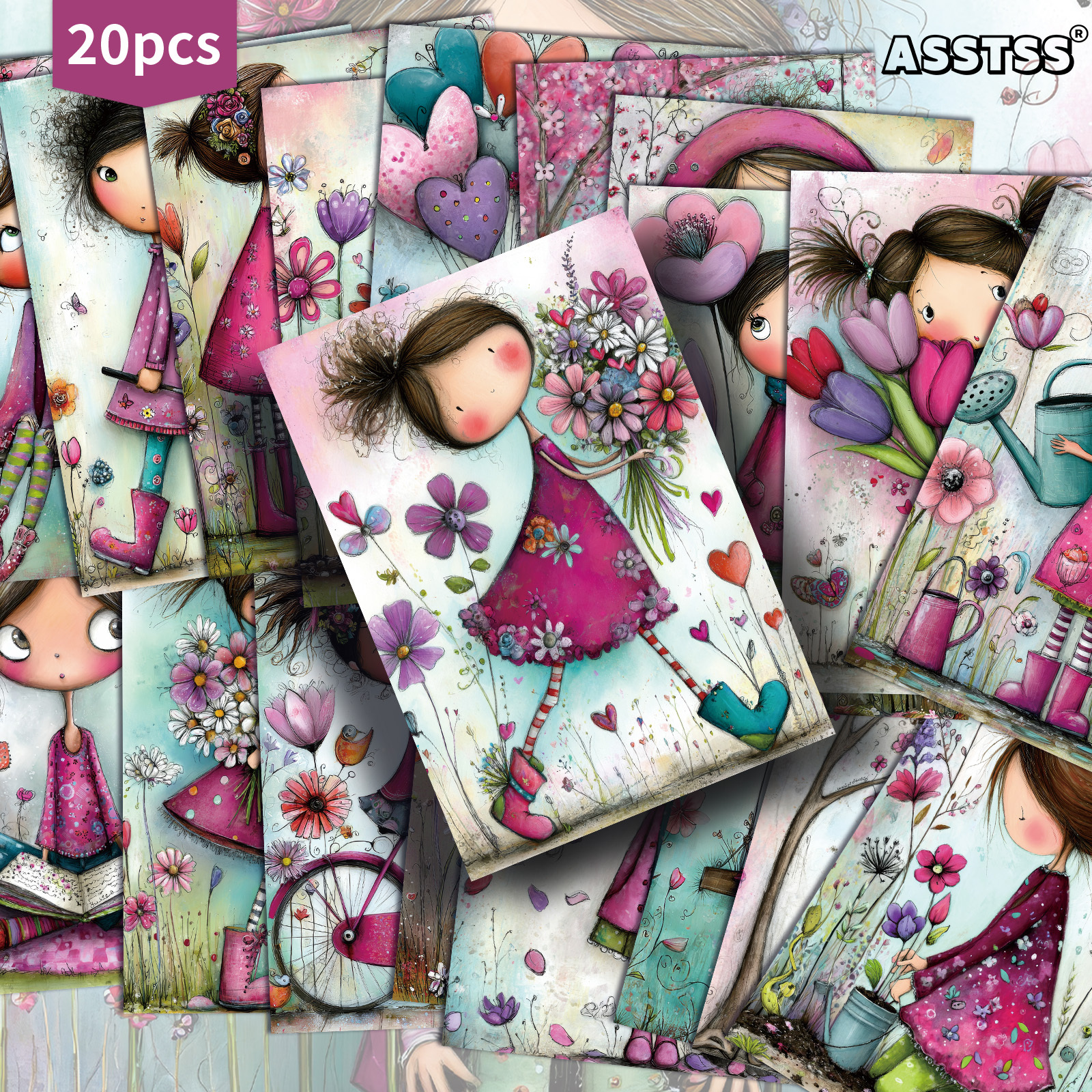 TEMU Lot de 20 cartes postales ASSTSS Vintage Whimsical pour filles - 4X6 pouces, fournitures de journal rétro, illustrations classiques, cartes de