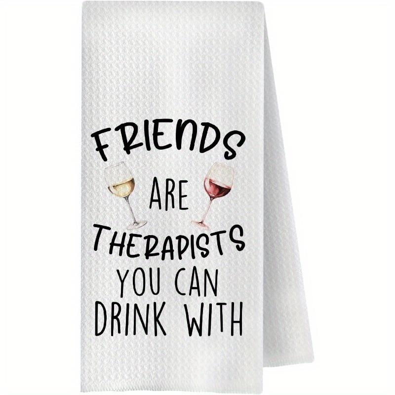 TEMU Cleaning Cloth 1pc Kitchen Towel 1pc Square Kitchen Cleaning Cloth - " Can Drink Therapist" Wine Design, Bar Cart Decoration, Machine Washable