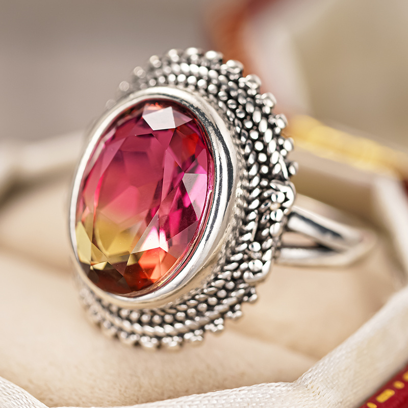 Stylish Retro Inlaid Red Synthetic Gemstone Wide Rings
