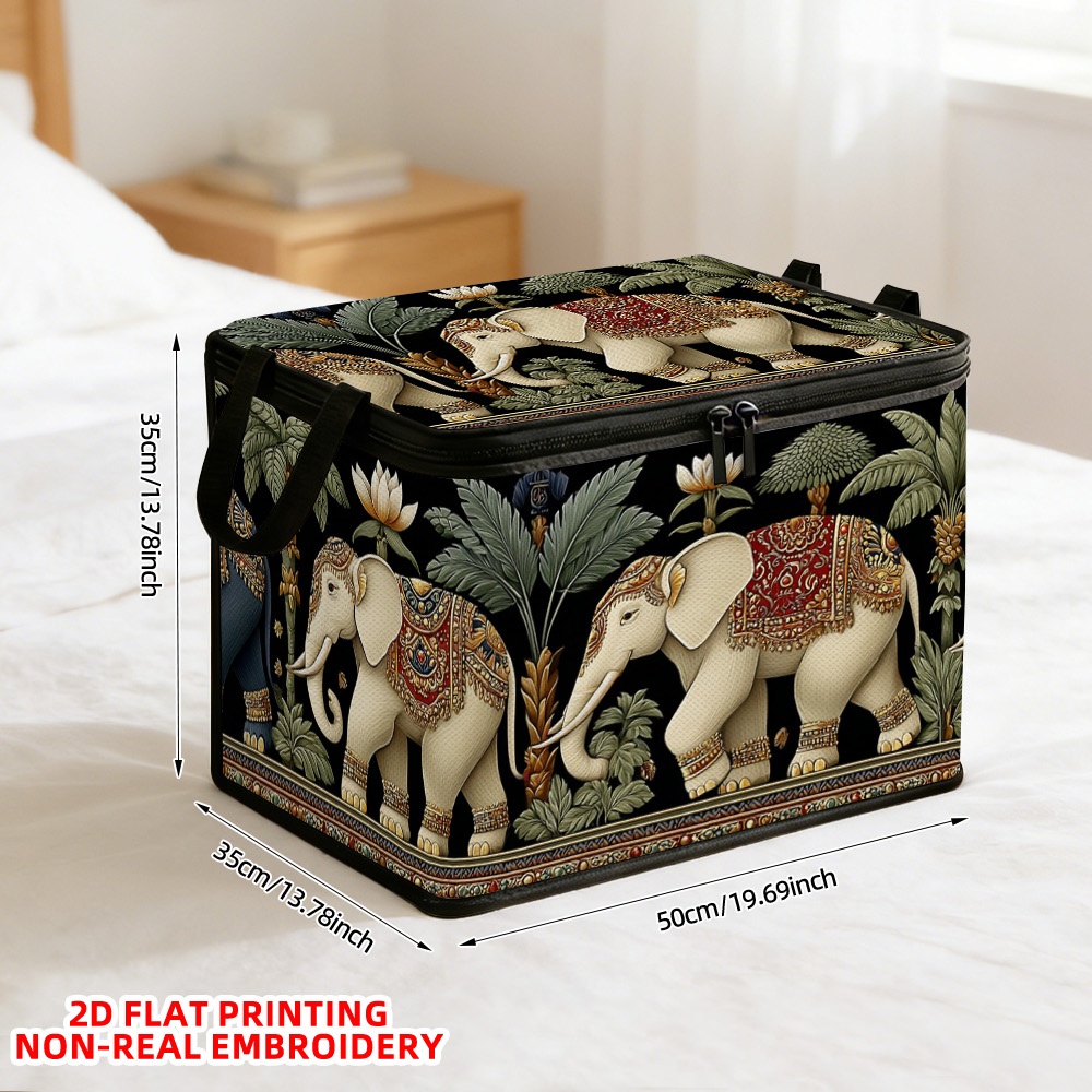 TEMU [2D Flat] 1pc Cesta de almacenamiento de poliéster con estampado de y palmeras ornamentadas, cestas para estantes, cesta para almacenamiento de