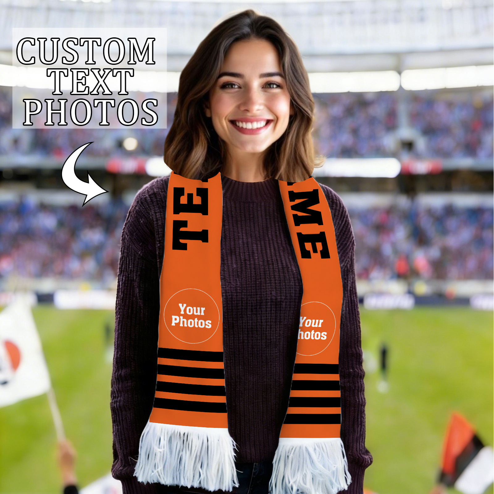 TEMU 1 Personalized Team Spirit Scarf, Your Image And Team Name, Cozy And Soft Scarf, Essential For Fashion Enthusiasts, Perfect For Gatherings,