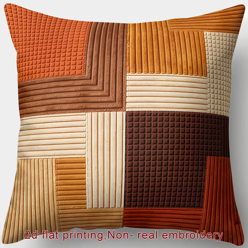 TEMU 2D Plat - 1pc, Impression 2D Plate, Housse de Coussin Zippée, Convient aux Taies d'oreiller sur le thème de , Géométrique, Patchwork, Texturée,