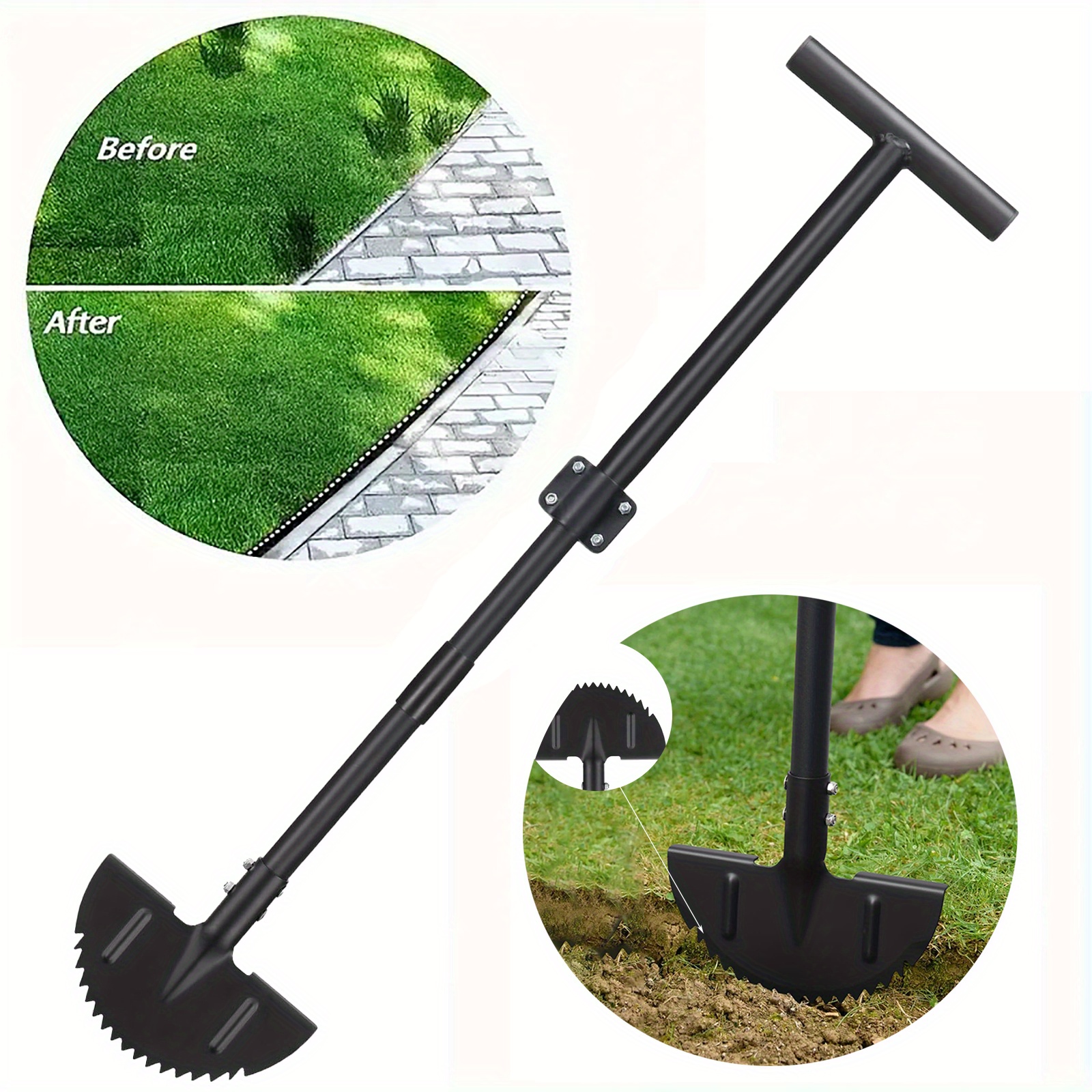 TEMU Lawn Edger Tool, Adjustable 34-42 Inch Half Moon Manual Garden Edger Lawn Tool, Heavy Duty Saw Tooth, , Long Handle For Driveway, Sidewalk,