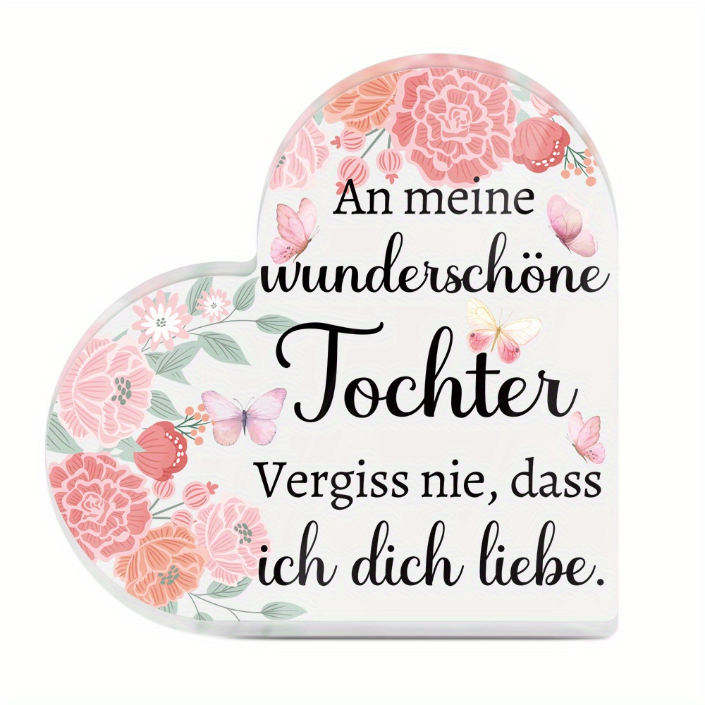 TEMU 2d Flat, 1pc Putuo Decor Heart-shaped Acrylic Sign With German "to My " Message - Floral & Design, Contemporary Farmhouse Table Decor For Living