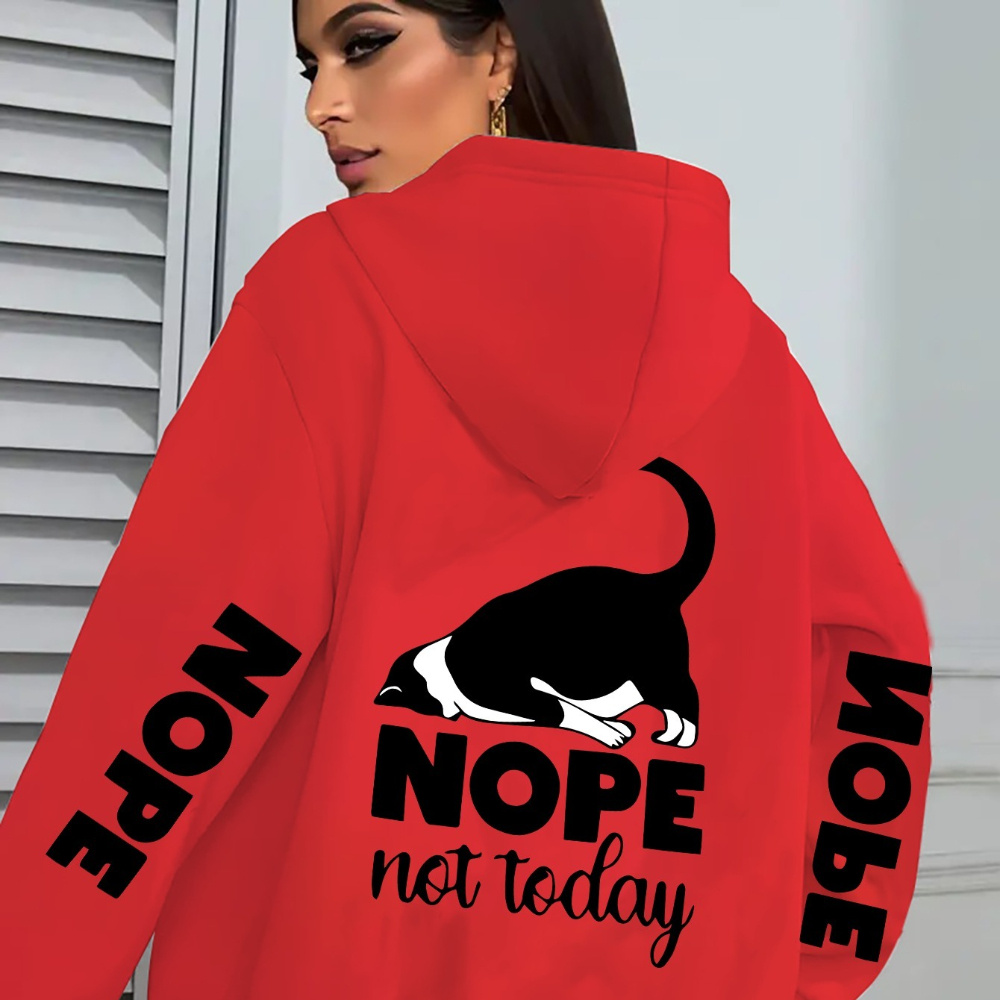 

Women's Pink "nope " Hoodie Jacket With Cat Graphic - Casual Zip-up Sweatshirt With Pockets, Comfortable Polyester, Ideal For Fall/winter